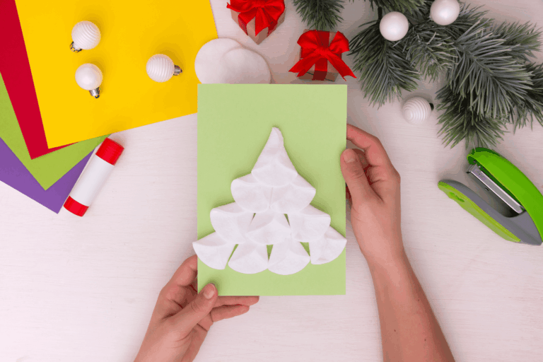 DIY Cotton Pad Christmas Tree Card Craft – A Festive and Fluffy Holiday Activity for Kids