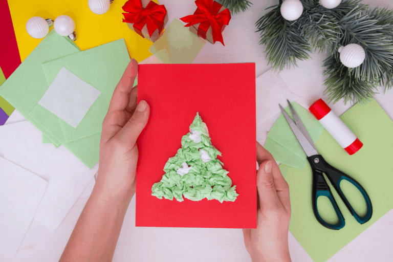 DIY Scrunched Tissue Paper Christmas Tree Card Craft Project
