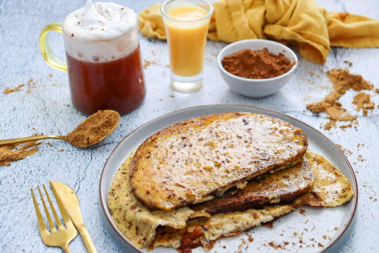 Eggnog French Toast plated with cinnamon and holiday spices